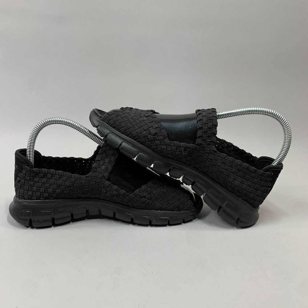 Skechers Open Toe Sandals Women's 6.5 Black Woven Slip On Peep Toe Shoes - Picture 7 of 11